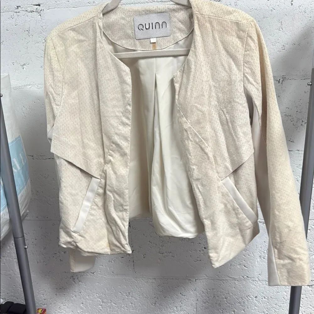Quinn Cream Blazer Lightweight Suit Zip Up Jacket - Worn Once - Leather - MEDIUM